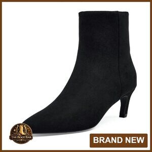 Pointed Toe Ankle Boots 2.36 Inch Kitten Heel Side Zipper Booties